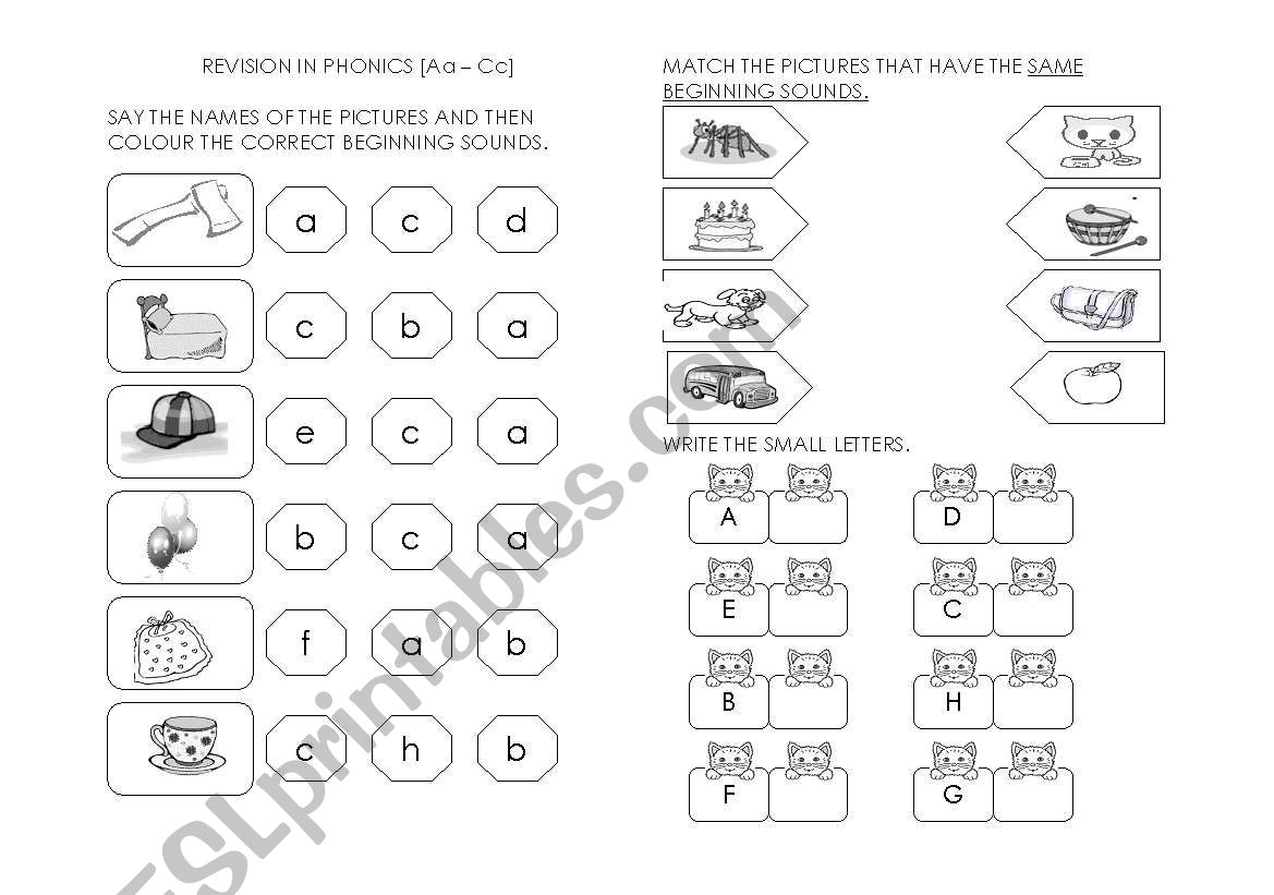 A SET OF EXERCISES IN RECOGNIZING THE BEGINNING LETTERS [Aa - Cc]